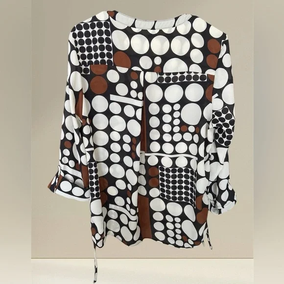 Cato blouse, Mod Print, Size, Black, White, and Brown, Size L - Picture 2 of 3